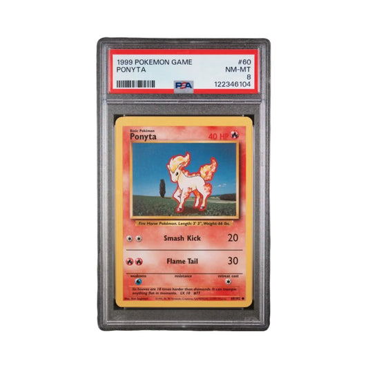 1999 Pokémon Game Ponyta #60 Base Set – PSA 8 graded Karte, Vorderseite im PSA-Case