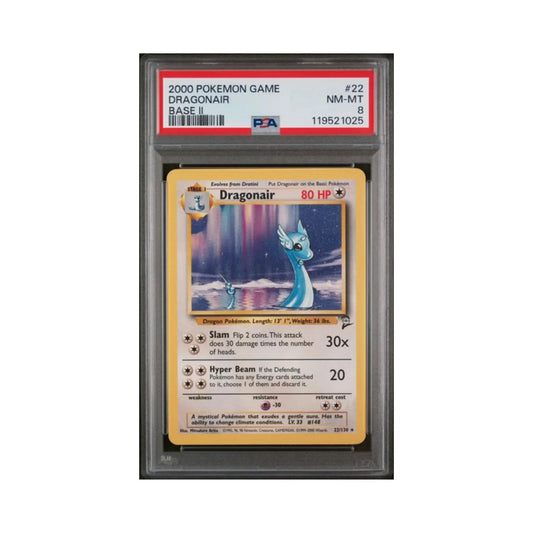 2000 Pokémon Game Dragonair #22 Base Set 2 – PSA 8 graded Karte, Vorderseite im PSA-Case