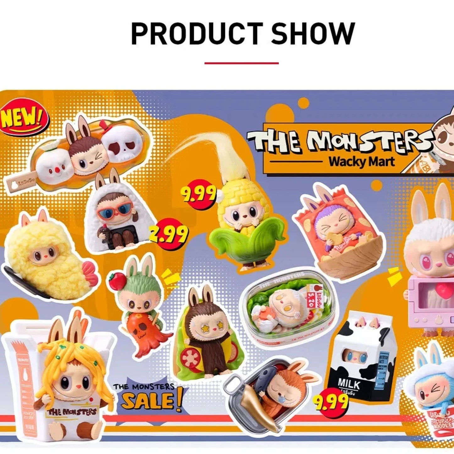 POP MART THE MONSTERS Wacky Mart Kollektion – Übersicht aller LABUBU Sammelfiguren in verschiedenen Designs und Farben. Verspielte Art Toys für Sammler und Designliebhaber.