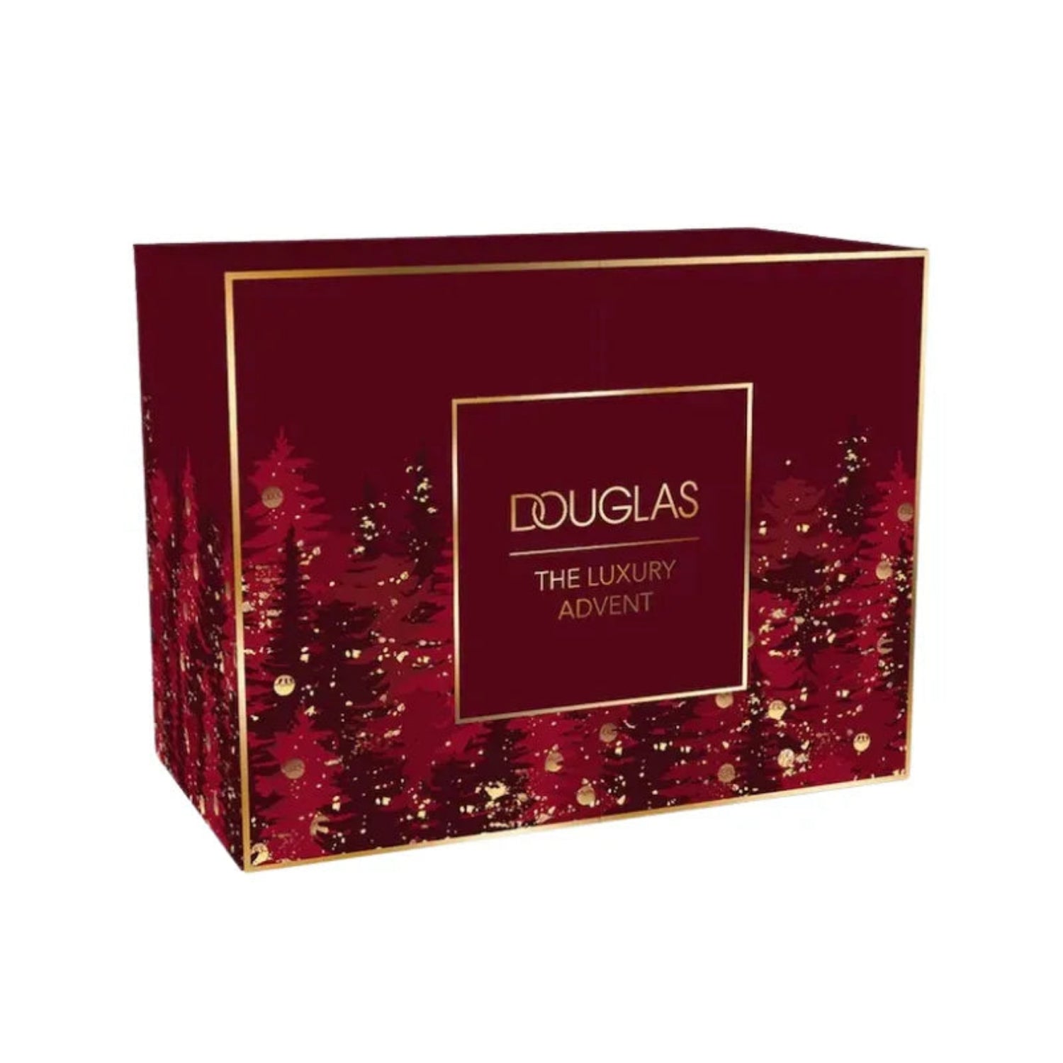 Douglas The Luxury Advent Kalender 2025 – Pflege, Make-up und Duft Adventskalender in edler roter Geschenkbox mit goldenen Details, Vorderansicht
