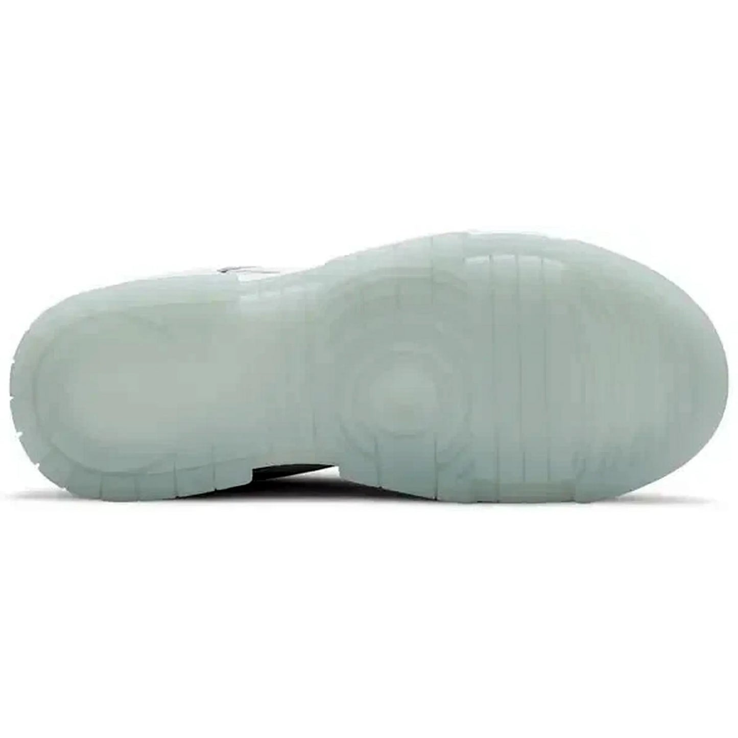 Nike Dunk Low Disrupt Wmns Photon Dust – Unteransicht des weißen Damen-Sneakers mit transluzenter, hellgrauer Außensohle auf weißem Hintergrund