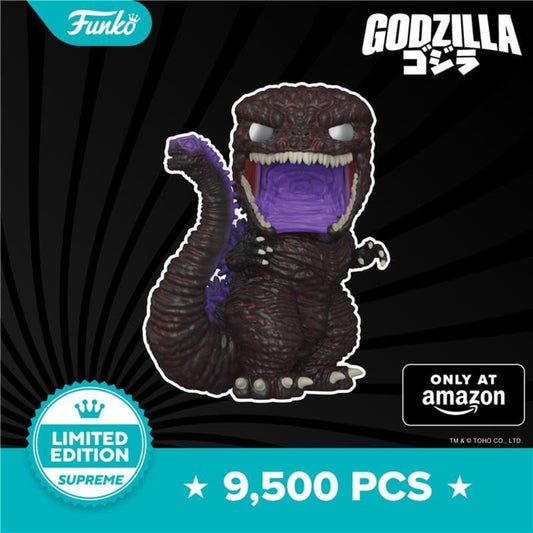 Funko POP! Shin Godzilla Limited Edition – exklusive Amazon-Version der Vinylfigur, auf 9.500 Stück limitiert, zeigt Godzilla mit geöffnetem violettem Maul.