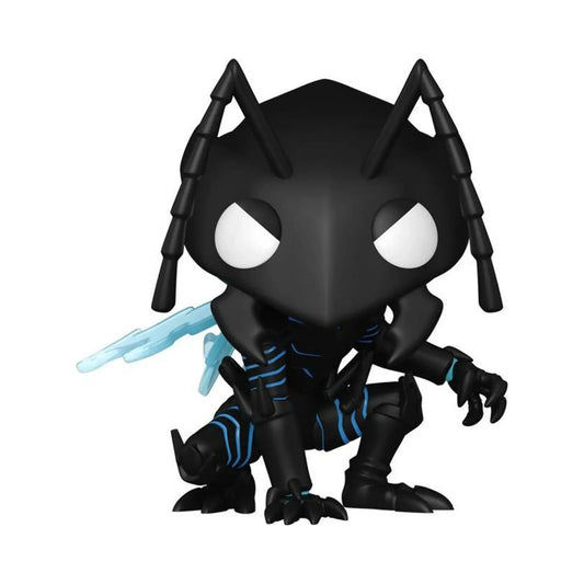 Funko Pop! Solo Leveling Beru #2022 Glow in the Dark Vinylfigur – schwarze Anime-Sammlerfigur mit blauen Akzenten und Flügeln, Nahaufnahme in Hockposition, Vorderansicht