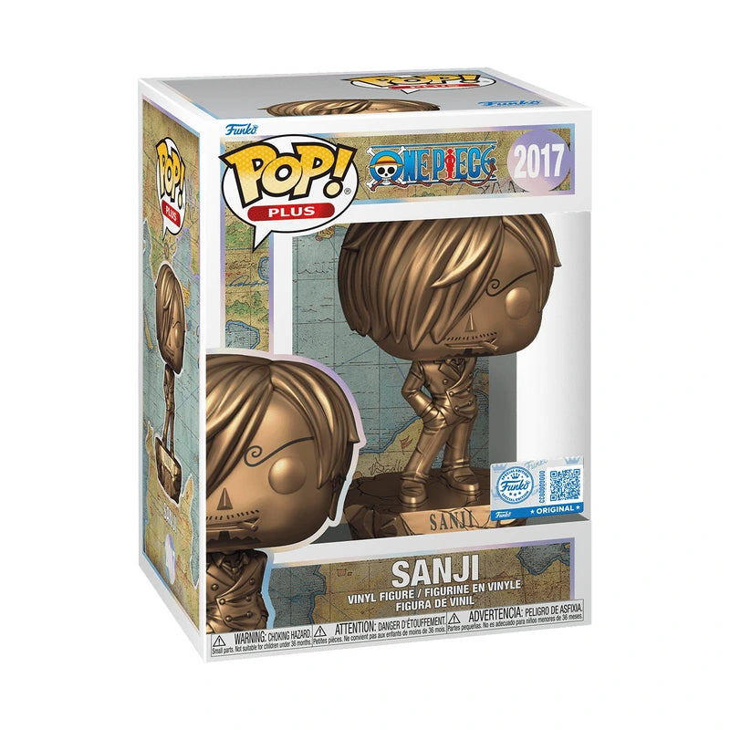Funko Pop! Sanji Bronze Edition – limitierte One Piece 2017 Figur aus der Funko Pop Plus Serie, in Originalverpackung mit Metallic-Bronze-Finish für Sammler.