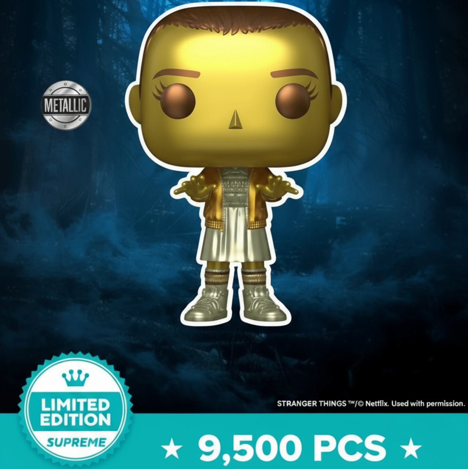 Limitierte Funko Pop! Supreme Edition Figur – metallic-goldenes Design mit 9.500 Stück weltweit, inspiriert von Stranger Things, Sammlerstück für Funko-Fans.