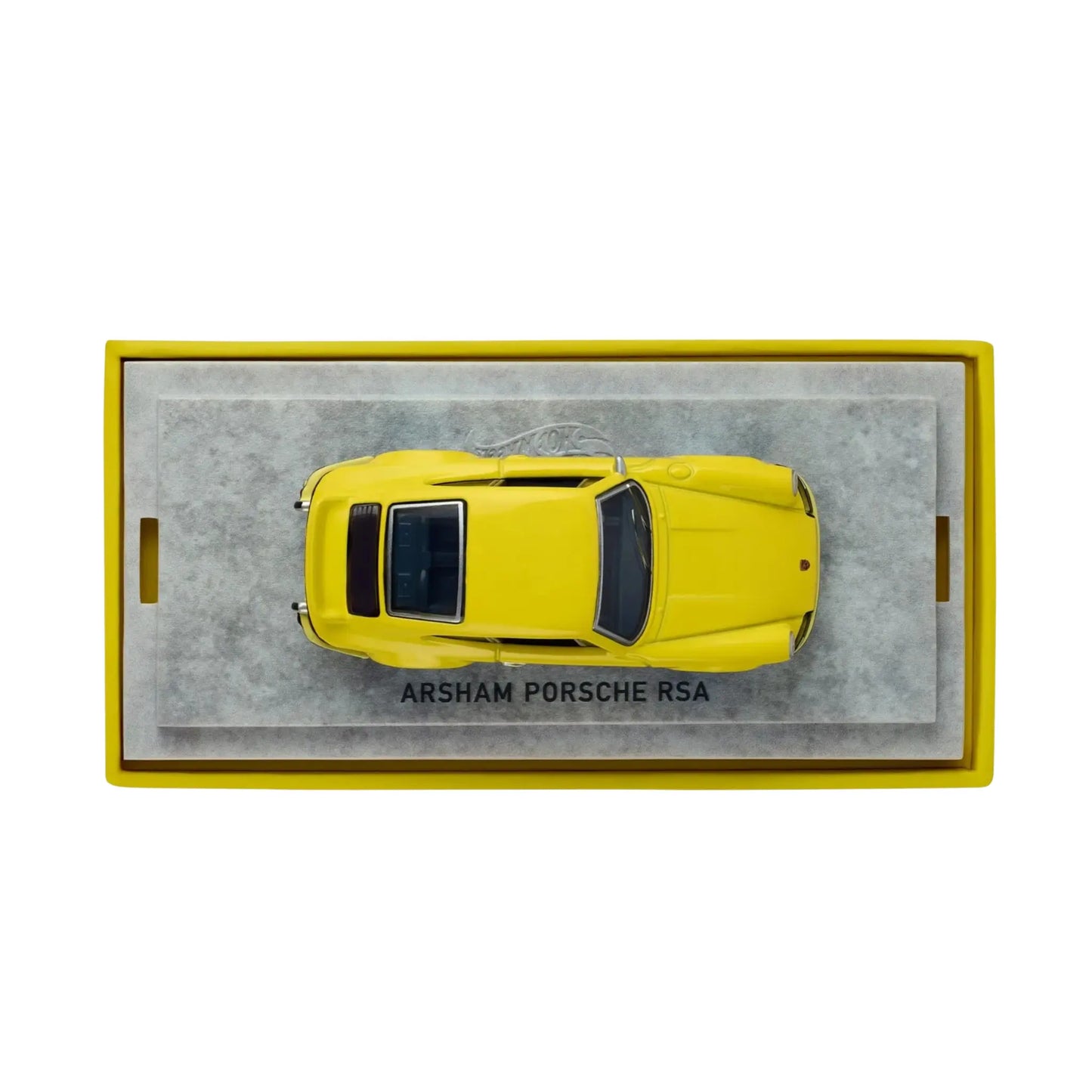 Hot Wheels x Daniel Arsham Porsche 911 RS Gelb Seitenansicht im Displaycase