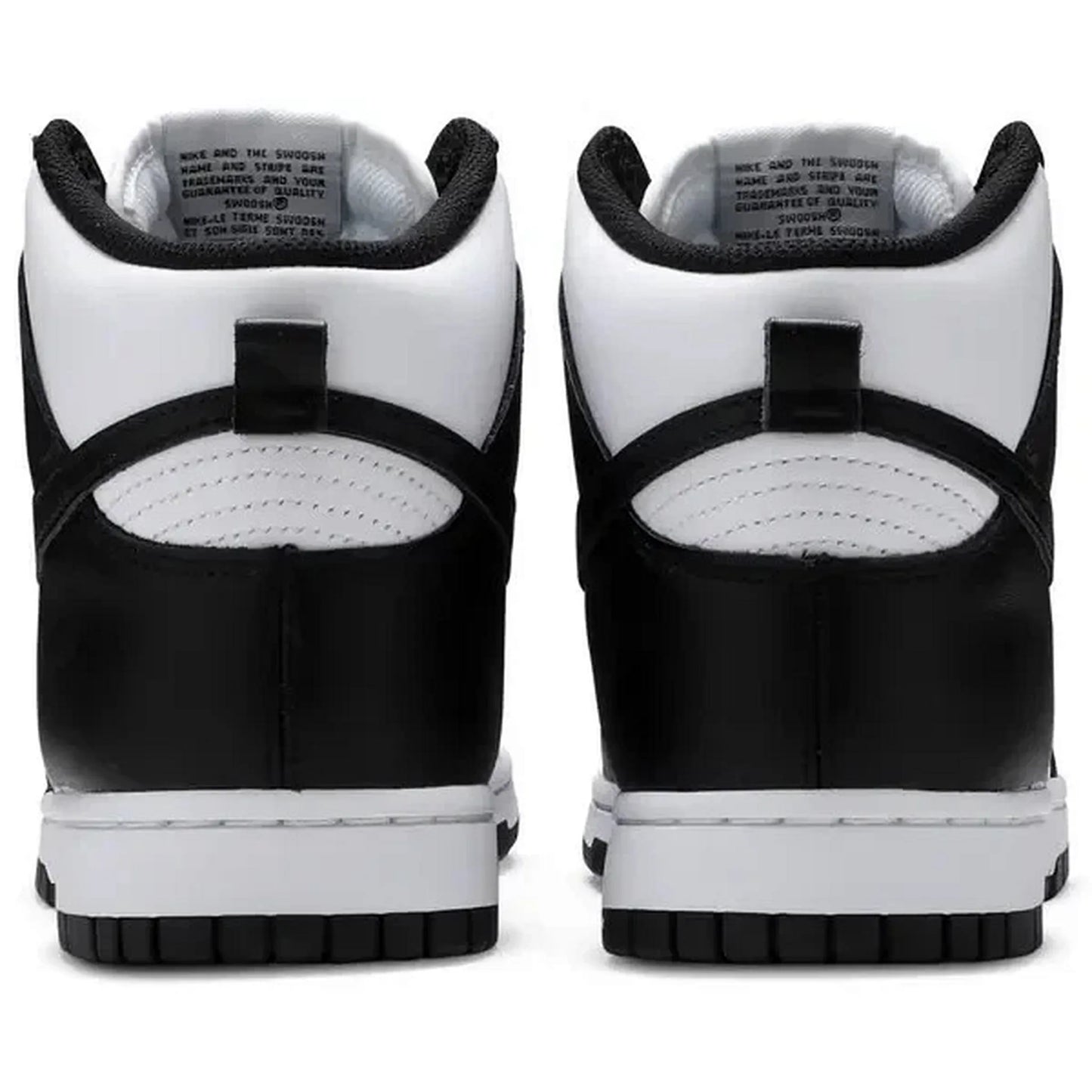 Nike Dunk High Panda Black White – Rückansicht des klassischen High-Top-Sneakers in Schwarz und Weiß mit gepolstertem Einstieg und zweifarbiger Sohle