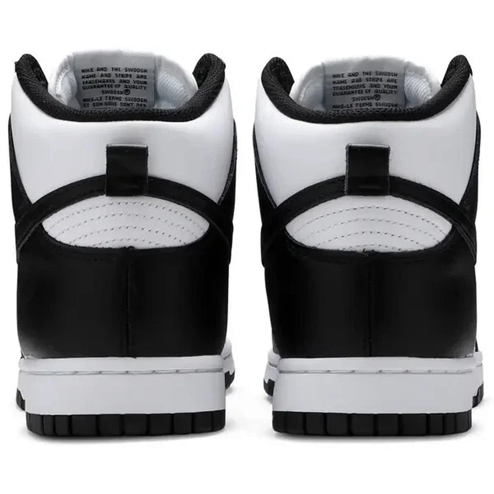 Nike Dunk High Panda Black White – Rückansicht des klassischen High-Top-Sneakers in Schwarz und Weiß mit gepolstertem Einstieg und zweifarbiger Sohle