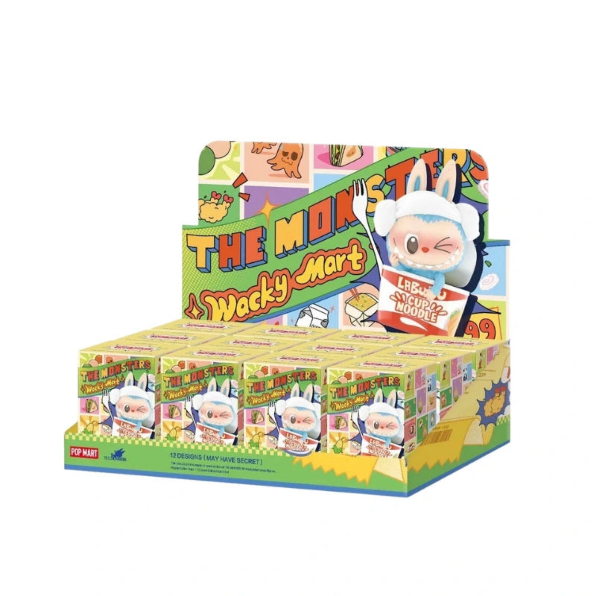 POP MART LABUBU THE MONSTERS Wacky Mart Series Blind Box – farbenfrohe Sammlerfiguren-Serie mit verspieltem Supermarkt-Design und typischem LABUBU-Charakter in bunter Verpackung.