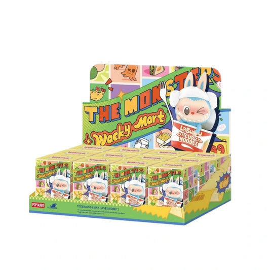 POP MART LABUBU THE MONSTERS Wacky Mart Series Blind Box – farbenfrohe Sammlerfiguren-Serie mit verspieltem Supermarkt-Design und typischem LABUBU-Charakter in bunter Verpackung.
