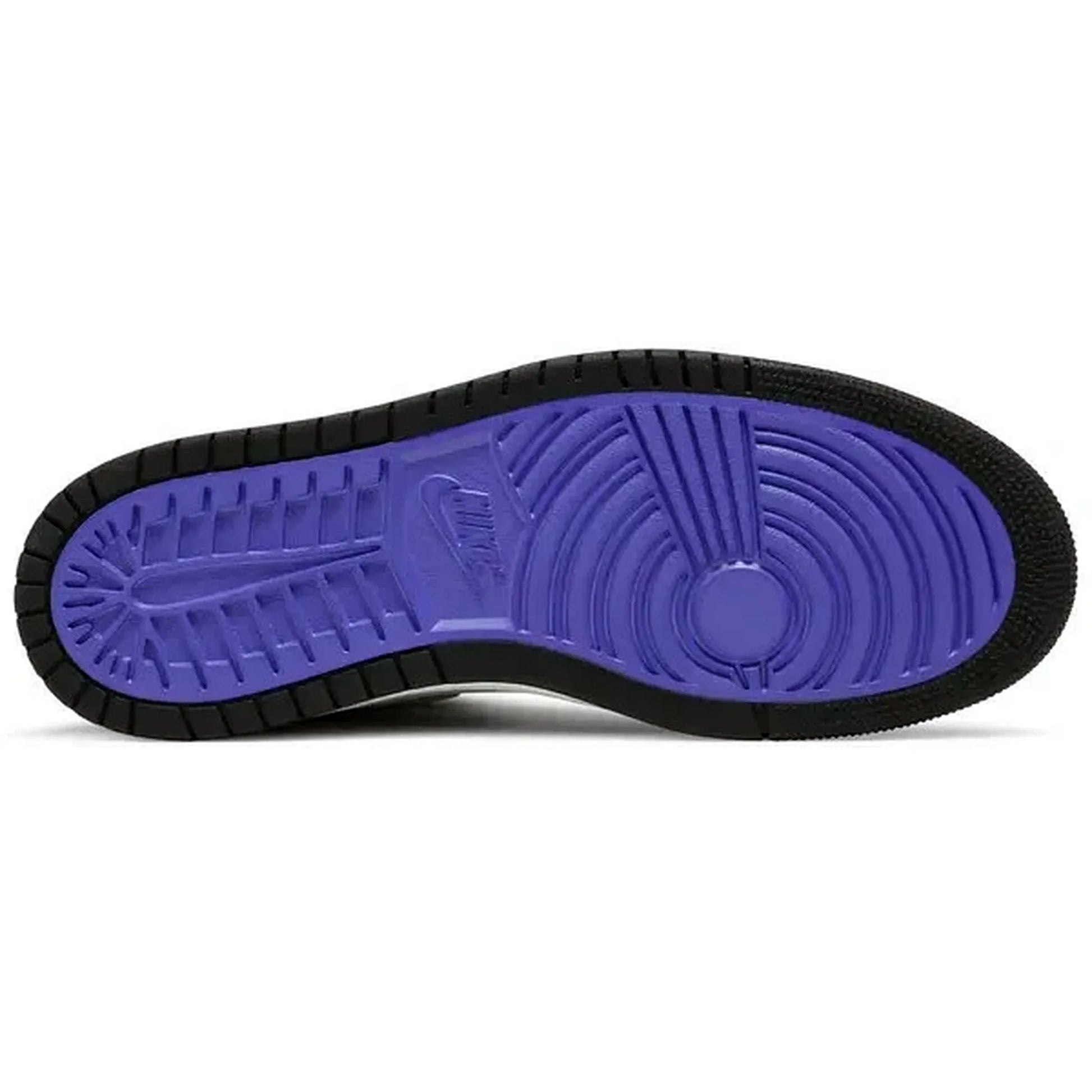 Air Jordan 1 High Zoom CMFT PSG, Unteransicht der Sohle in kräftigem Violett mit schwarzem Rand, auf weißem Hintergrund dargestellt.