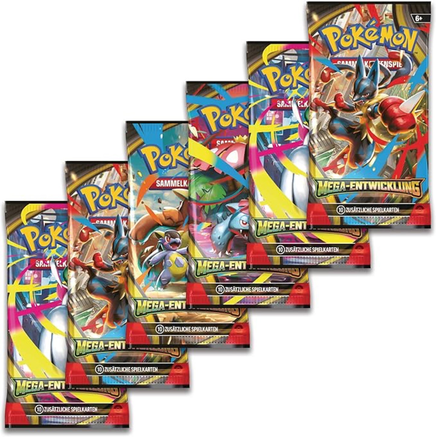 Pokémon Sammelkarten Boosterpacks Mega-Entwicklung – verschiedene Designs mit Glurak, Mewtu und Rayquaza. Perfekt für Sammler und Fans der Pokémon TCG Serie.
