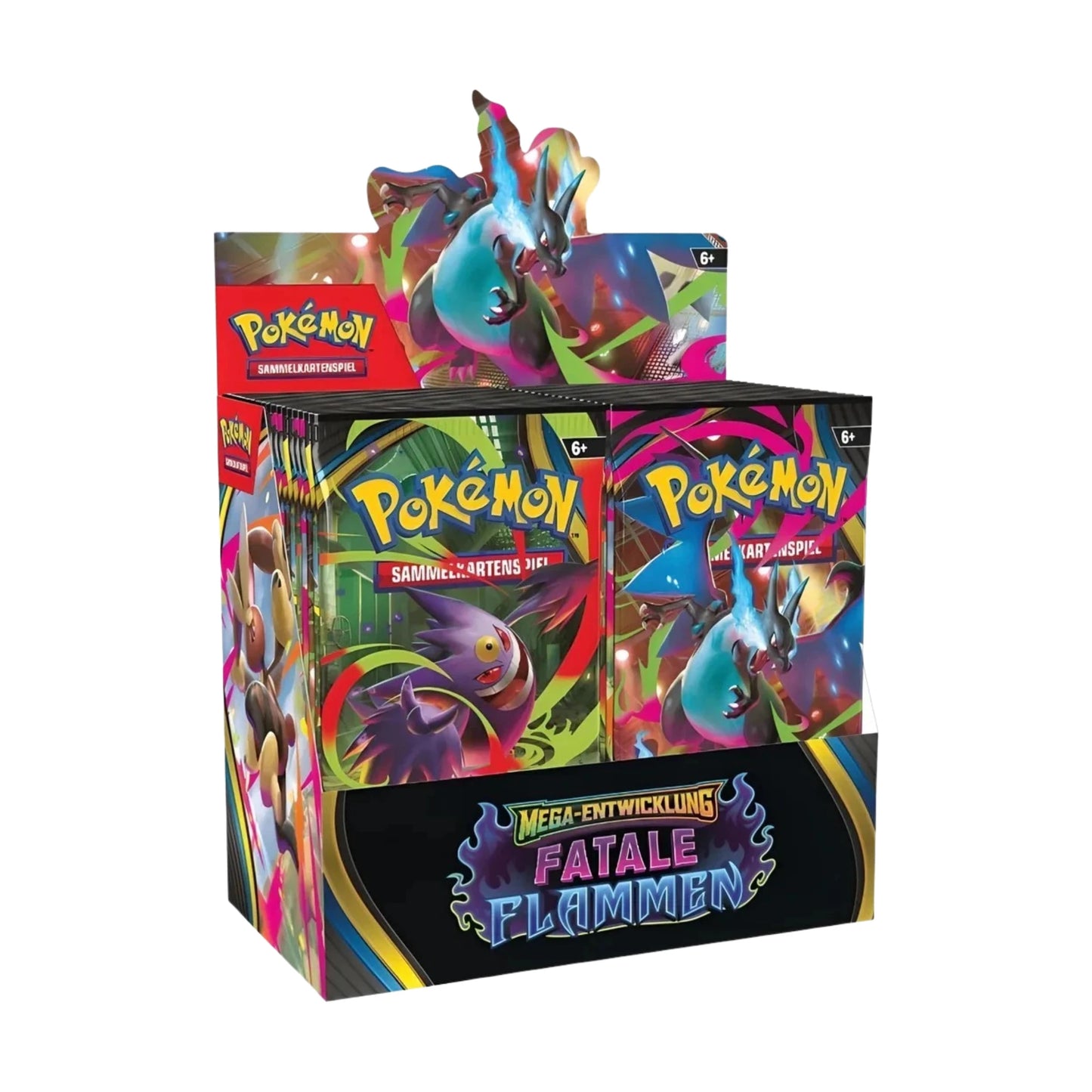 Pokémon Mega-Entwicklungen Fatale Flammen 36er Display – deutsches Sammelkartenspiel-Display mit Boosterpacks und Charizard-Artwork