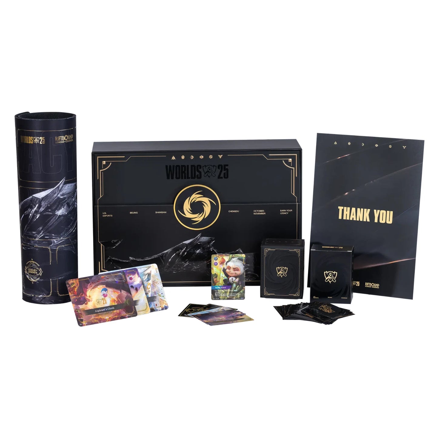 Riftbound Worlds 2025 Collector Box geschlossen mit Zubehör