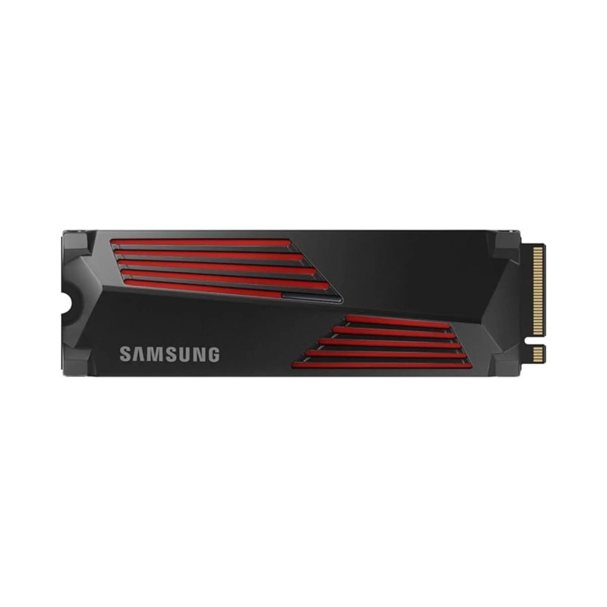 Samsung 990 PRO 2TB NVMe M.2 SSD mit integriertem Heatsink Frontansicht