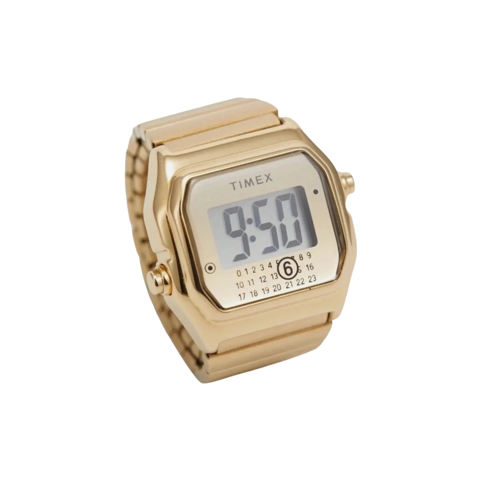 Timex x MM6 Ring Watch Gold Tone S/M digitale Designeruhr Vorderansicht