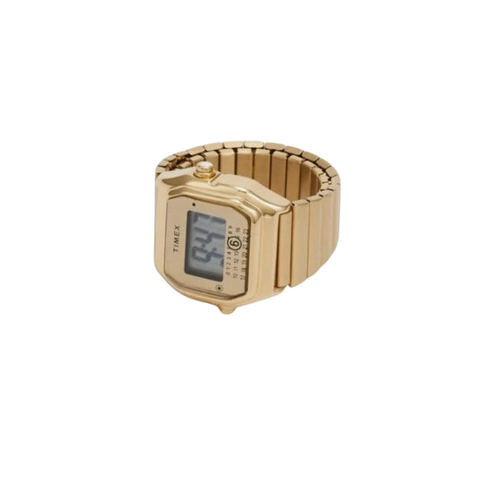 Timex MM6 Gold Tone Ring Watch mit Stretchband seitliche Produktansicht