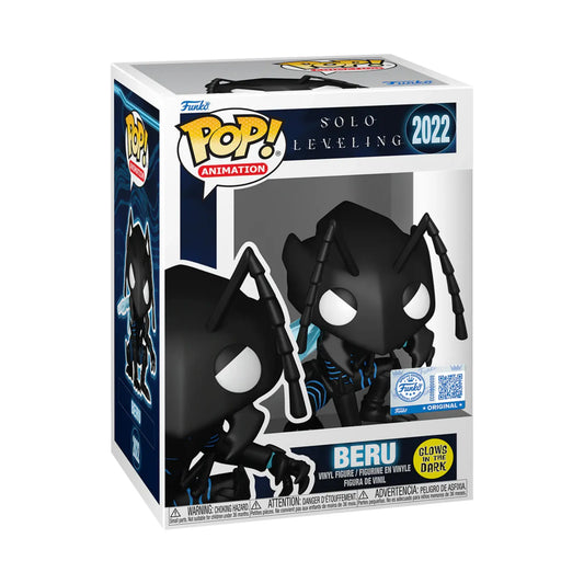 Funko Pop! Solo Leveling Beru #2022 Glow in the Dark Vinylfigur in Originalverpackung – schwarze Sammlerfigur mit blauen Details für Anime-Fans, Vorderansicht
